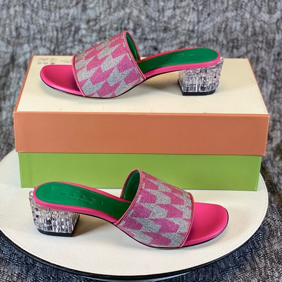 Marni Jacquard Lurex Sandal Heel Mule Slide Houndstooth jacquard 37.5